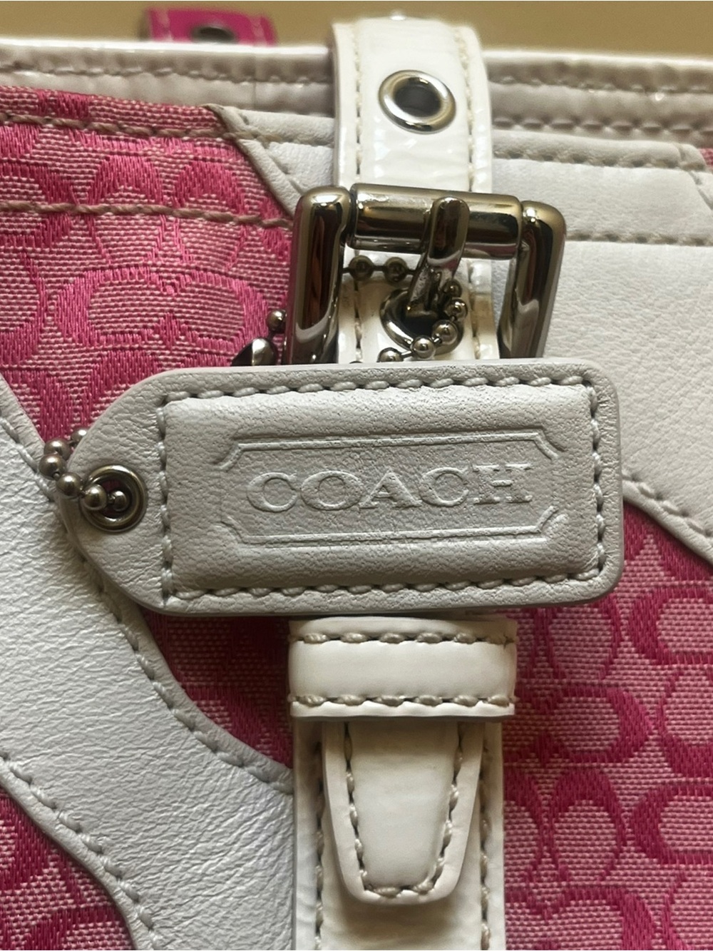 Coach Vintage Zebra Patchwork Limited Edition White & Pink Mini Cs Gallery Tote - Picture 10 of 15